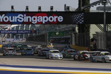 Skirmish in the Singapore streets as Team Porsche Holding’s Martin Ragginger executes  flawless finish
